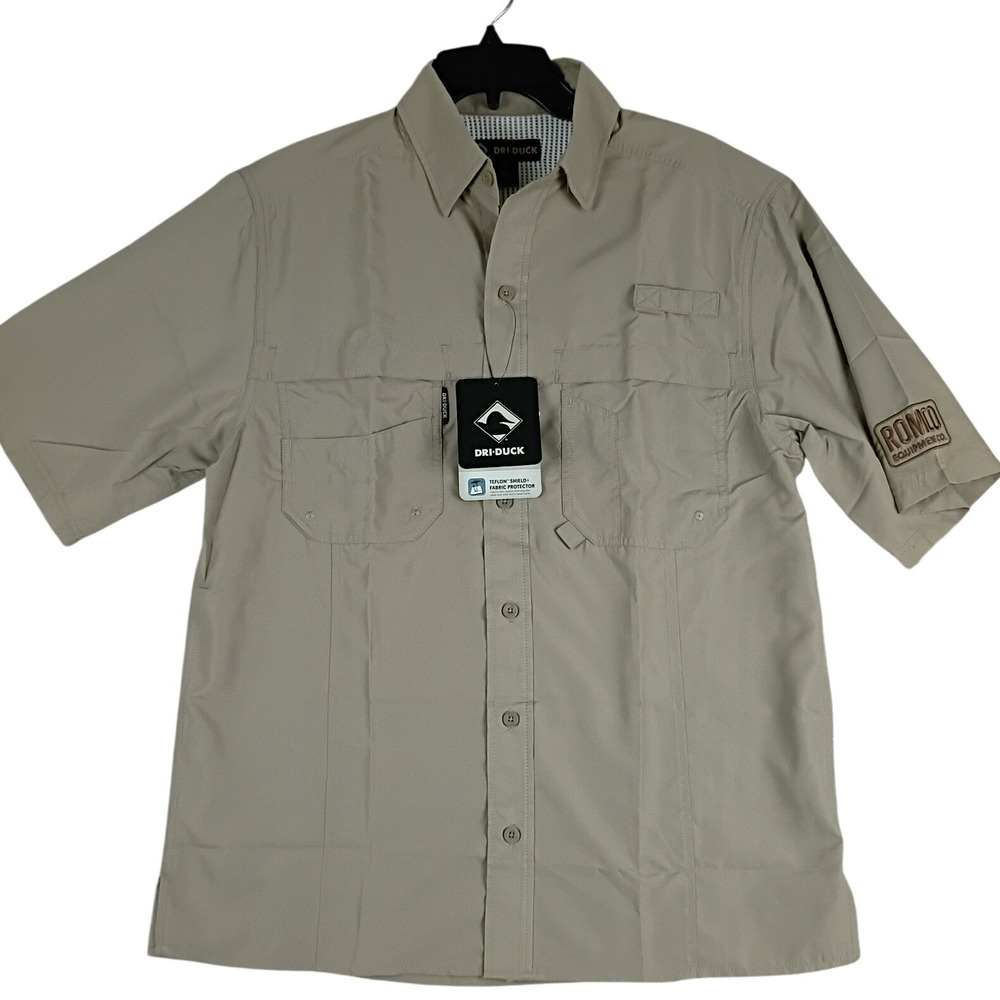 Dri-Duck Fishing Shirt Men Small Khaki New Romco Equipment Co Short Sleeve UPF40